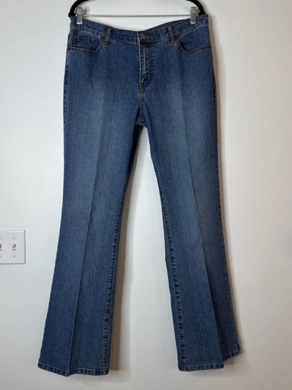 Venezia | Blue Denim Creased Flare Jeans 16 Tall